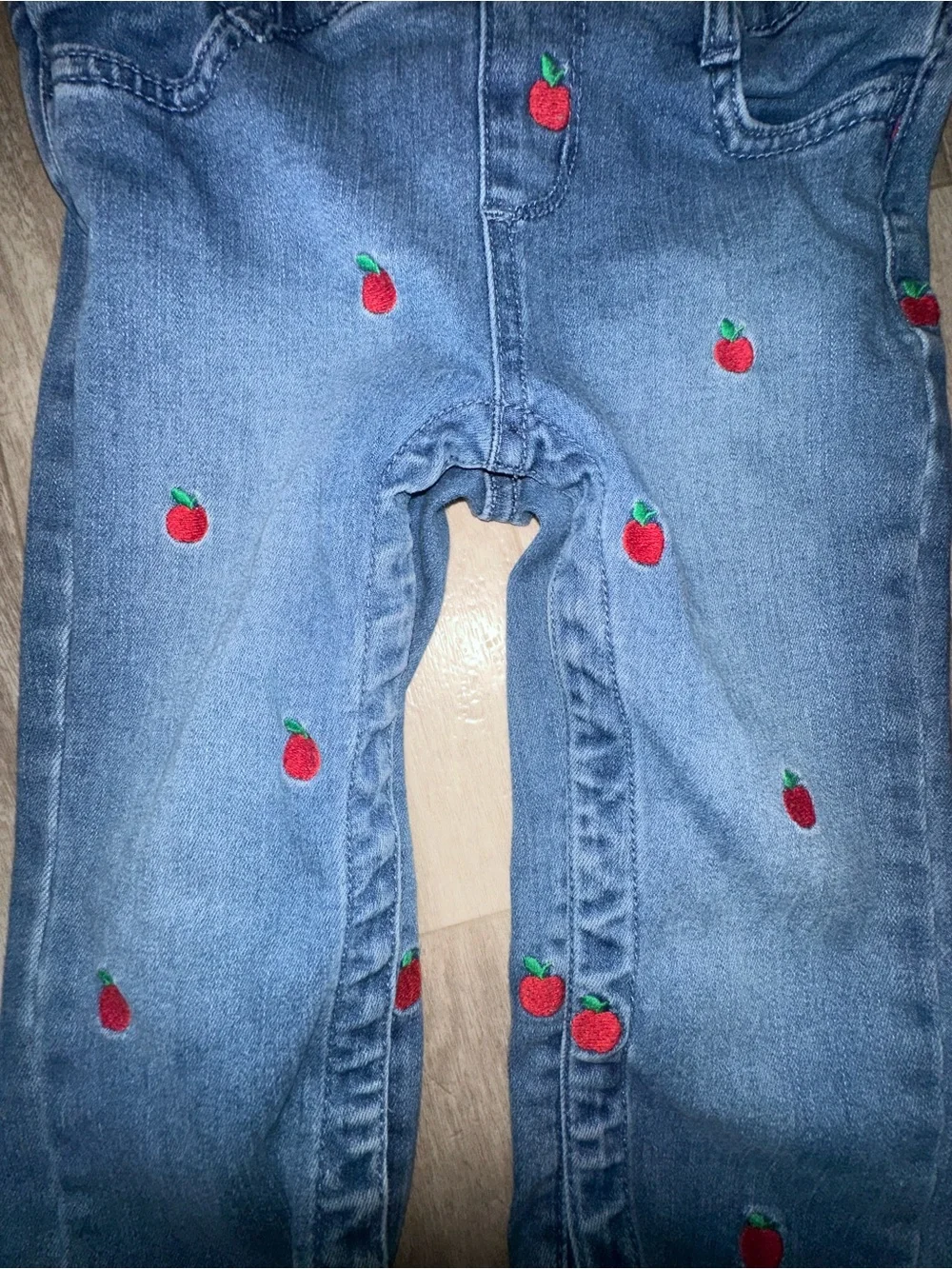 Gymboree Blue Denim Overalls with Red Strawberry Embroidery